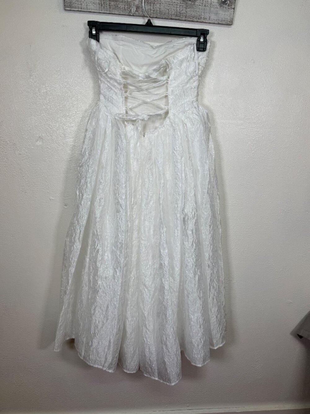 Lulus Analeia Ivory Jacquard Lace-Up Strapless Midi Dress Wedding Princess Small - Picture 4 of 16